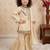 cream cosmos gold jari silk with thread with real mirror - designer party wear