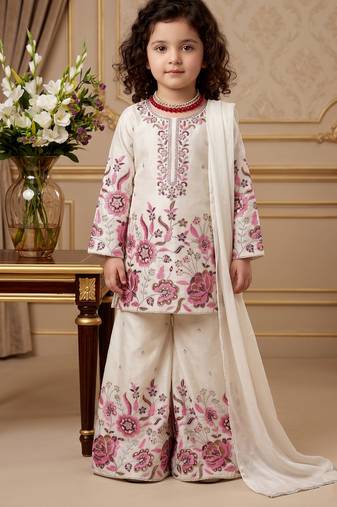 off white heavy chinon silk salwar suit set with embroidery sequence work - party wear
