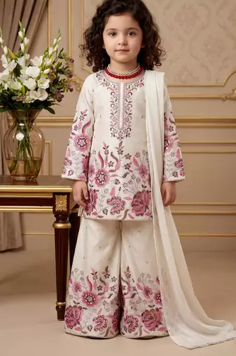 off white heavy chinon silk salwar suit set with embroidery sequence work - designer party wear
