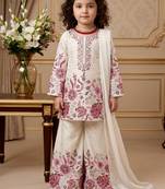 off white heavy chinon silk salwar suit set with embroidery sequence work - designer party wear