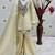cream cosmos gold jari silk with thread with real mirror - designer party wear