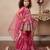 pink heavy japan satin with 5mm sequence embroidery work with digital print work - designer party wear