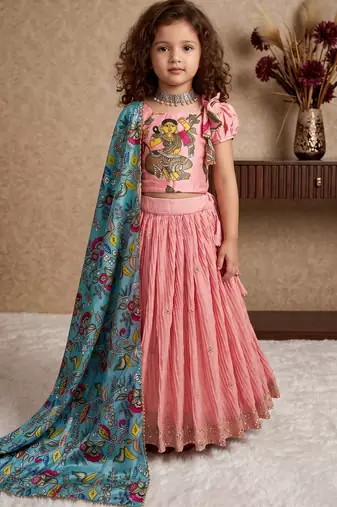 pink heavy chinon silk with soft printed work with dori - designer party wear