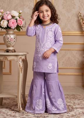 lavender heavy rayon cotton ethnic wear set with embroidery work - designer party wear 2