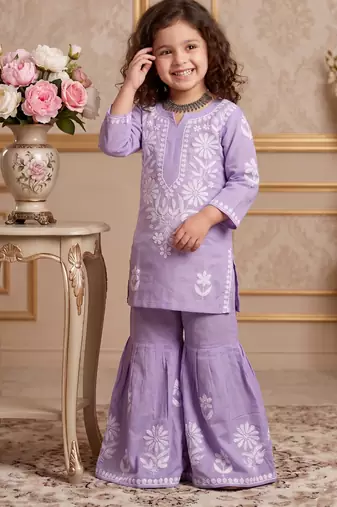lavender heavy rayon cotton ethnic wear set with embroidery work - designer party wear