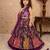 purple pure heavy natural crep with print embroidery work with real mirror hand work - designer party wear