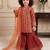orange heavy chinon with embroidery sequnece work with digital print work - designer party wear