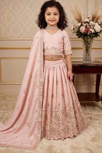 light pink pure heavy natural crep with embroidery sequence work with heavy lace  - designer party wear