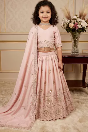 light pink pure heavy natural crep with embroidery sequence work with heavy lace  - designer party wear