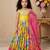 yellow heavy chinon gown set with embroidery sequence work with printed work - designer party wear