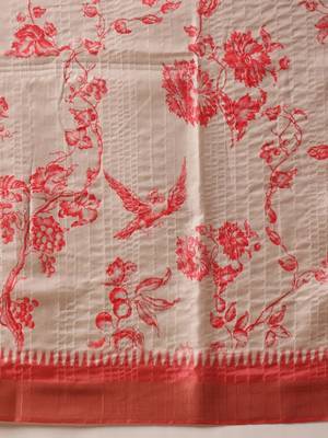 Off white printed art silk ethnic saree with blouse piece 5