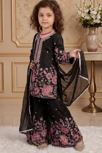 black heavy chinon silk salwar suit set with embroidery sequence work - designer party wear