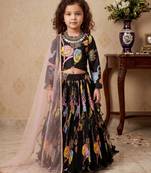 black heavy chinon silk with digital print work with diamond work - designer party wear