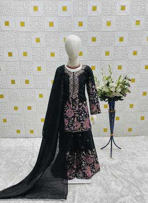 black heavy chinon silk salwar suit set with embroidery sequence work - designer party wear 4