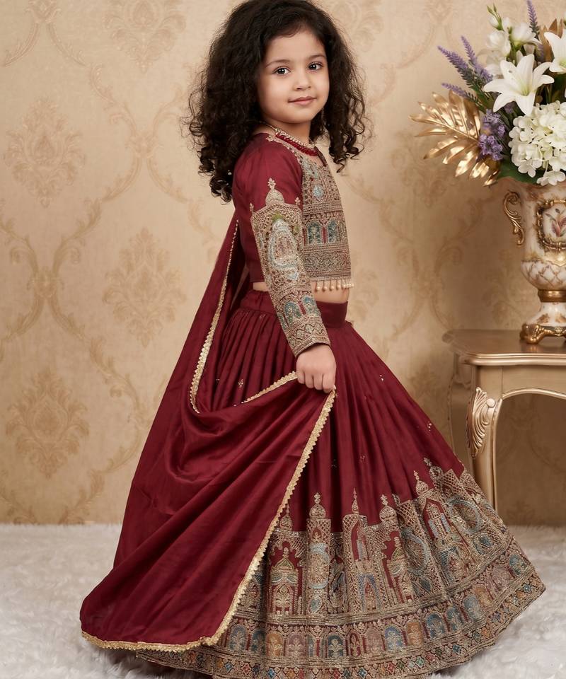 maroon heavy pure vichitra with embroidery coading sequence & thread work - designer party wear
