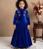 royal blue heavy viscose  velvet gown set with heavy embroidery sequence work - designer party wear