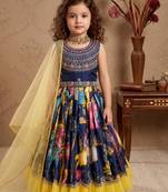 multi heavy chinon gown set with embroidery sequence work with soft printed work - designer party wear