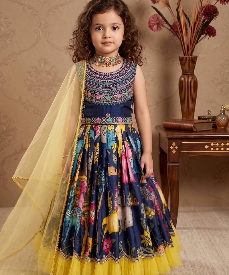multi heavy chinon gown set with embroidery sequence work with soft printed work - designer party wear