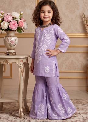 lavender heavy rayon cotton ethnic wear set with embroidery work - designer party wear 3