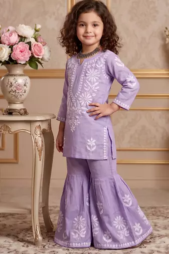 lavender heavy rayon cotton ethnic wear set with embroidery work - designer party wear