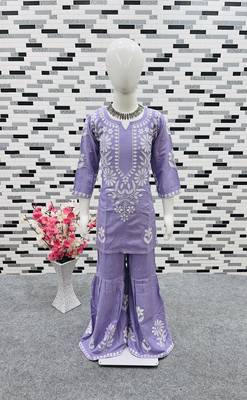 lavender heavy rayon cotton ethnic wear set with embroidery work - designer party wear 4