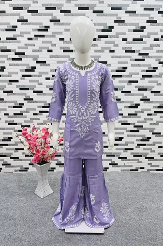 lavender heavy rayon cotton ethnic wear set with embroidery work - designer party wear