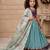 sky blue heavy chinon silk with embroidery sequence work with soft printed work - designer party wear