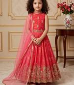 red heavy fox georgette gown set with digital print work with embroidered sequnce work - designer party wear