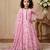 pink heavy fox georgette gown set with soft printed work with lace - designer party wear