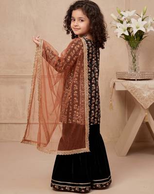 black heavy chinon with embroidery sequnece work with digital print work - designer party wear 2