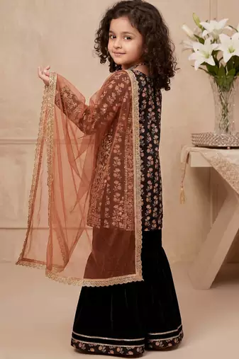 black heavy chinon with embroidery sequnece work with digital print work - designer party wear