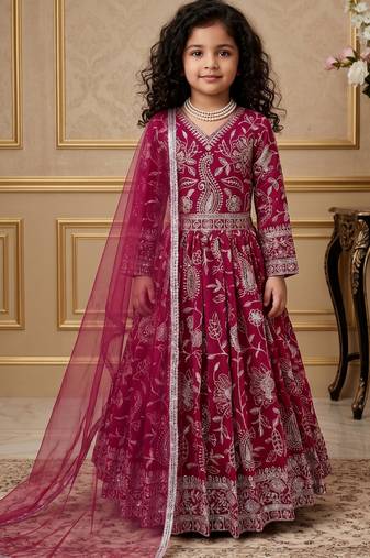 dark pink heavy fox georgette gown set with embroidery sequence work - designer party wear
