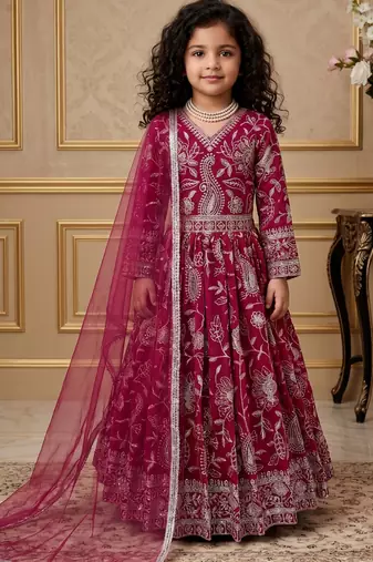 dark pink heavy fox georgette gown set with embroidery sequence work - designer party wear