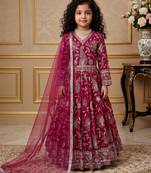 dark pink heavy fox georgette gown set with embroidery sequence work - designer party wear