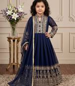 Navy blue heavy fox georgette gown set with embroidery sequence work - designer party wear