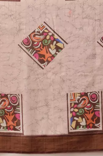 Multicolor digital printed jute festive saree with blouse piece