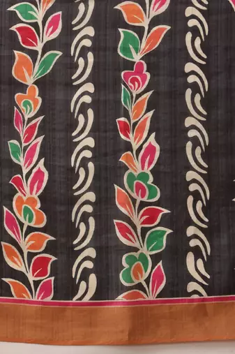 Black digital printed jute festive saree with blouse piece