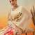 Cream floral printed chiffon party wear saree with blouse piece