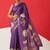 Purple printed art silk ethnic saree with blouse piece