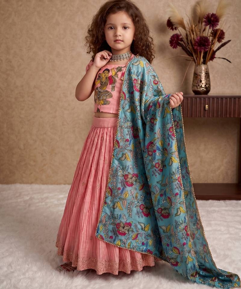 pink heavy chinon silk with soft printed work with dori - designer party wear