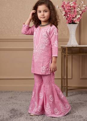 pink heavy rayon cotton ethnic wear set with embroidery work - designer party wear 2