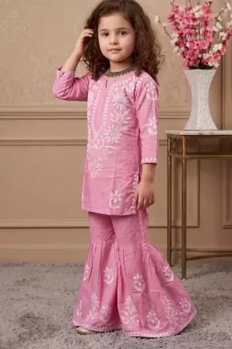 pink heavy rayon cotton ethnic wear set with embroidery work - designer party wear