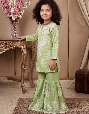 pista heavy rayon cotton ethnic wear set with embroidery work - designer party wear 3