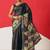 Black printed art silk ethnic saree with blouse piece