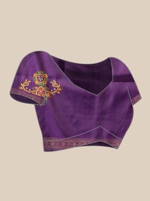 Purple printed art silk ethnic saree with blouse piece 4