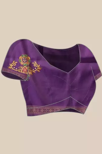 Purple printed art silk ethnic saree with blouse piece