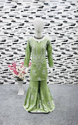 pista heavy rayon cotton ethnic wear set with embroidery work - designer party wear 4