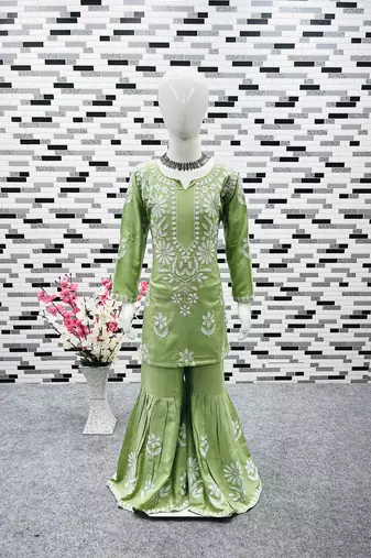 pista heavy rayon cotton ethnic wear set with embroidery work - designer party wear