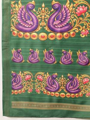 Green printed art silk ethnic saree with blouse piece 5