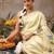 Cream printed art silk ethnic saree with blouse piece